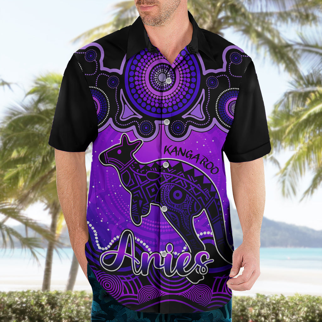 Personalised Australia Aries Kangaroo Zodiac Hawaiian Shirt Auz Astrology Aboriginal - Purple - Vibe Hoodie Shop
