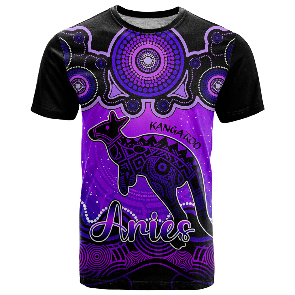 Personalised Australia Aries Kangaroo Zodiac T Shirt Auz Astrology Aboriginal - Purple LT9 - Vibe Hoodie Shop