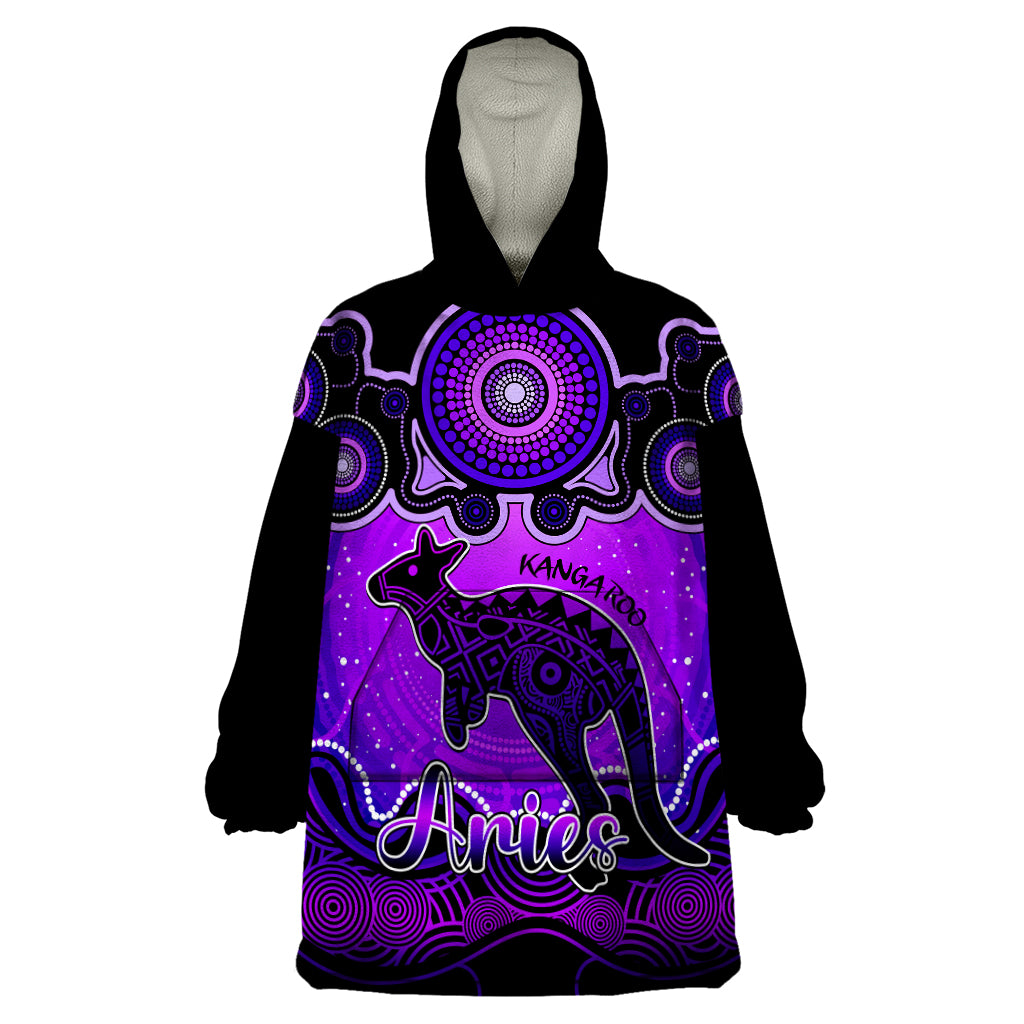 Personalised Australia Aries Kangaroo Zodiac Wearable Blanket Hoodie Auz Astrology Aboriginal - Purple - Vibe Hoodie Shop