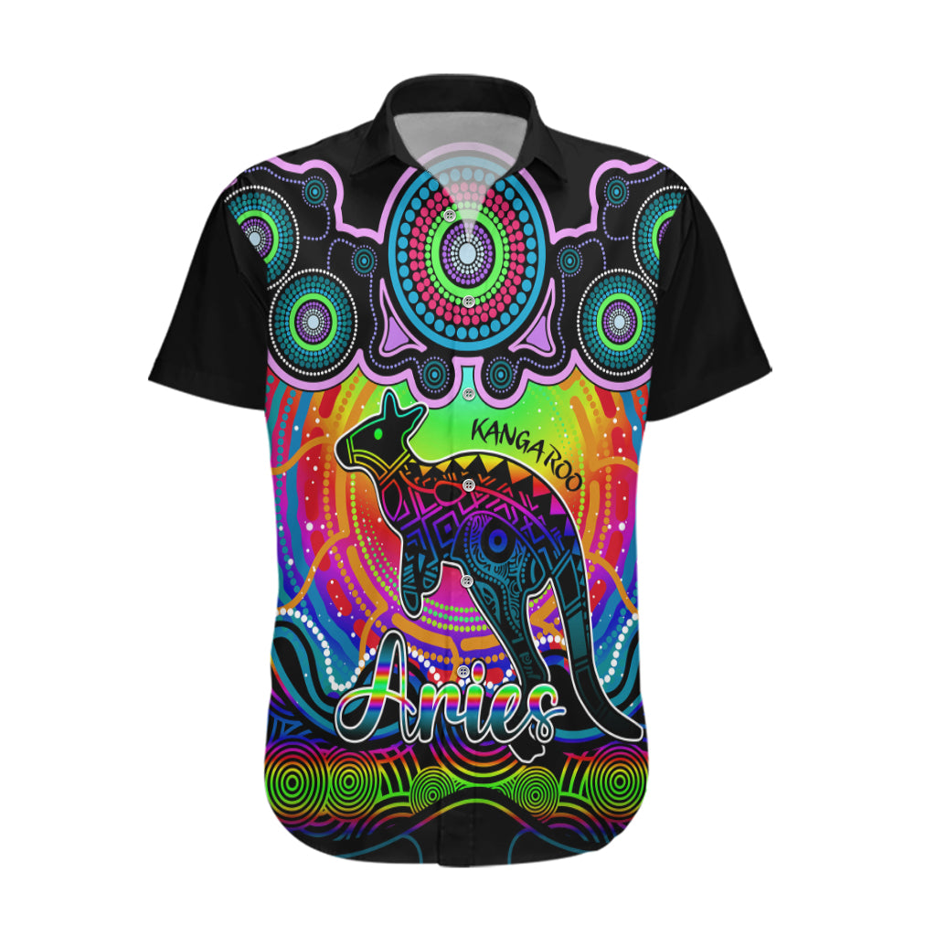 Personalised Australia Aries Kangaroo Zodiac Hawaiian Shirt Auz Astrology Aboriginal - Rainbow - Vibe Hoodie Shop
