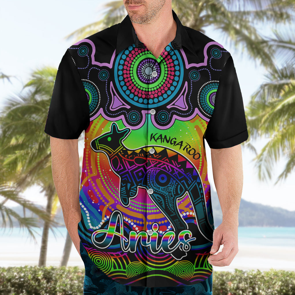 Personalised Australia Aries Kangaroo Zodiac Hawaiian Shirt Auz Astrology Aboriginal - Rainbow - Vibe Hoodie Shop