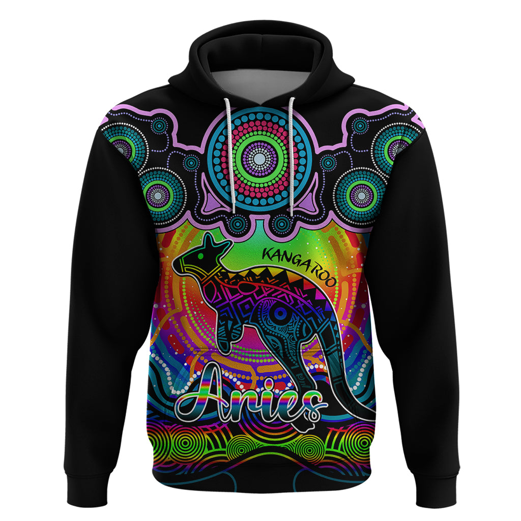 Personalised Australia Aries Kangaroo Zodiac Hoodie Auz Astrology Aboriginal - Rainbow LT9 - Vibe Hoodie Shop