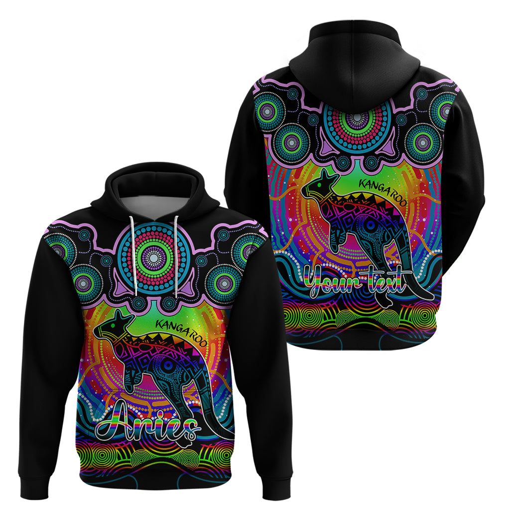 Personalised Australia Aries Kangaroo Zodiac Hoodie Auz Astrology Aboriginal - Rainbow LT9 - Vibe Hoodie Shop