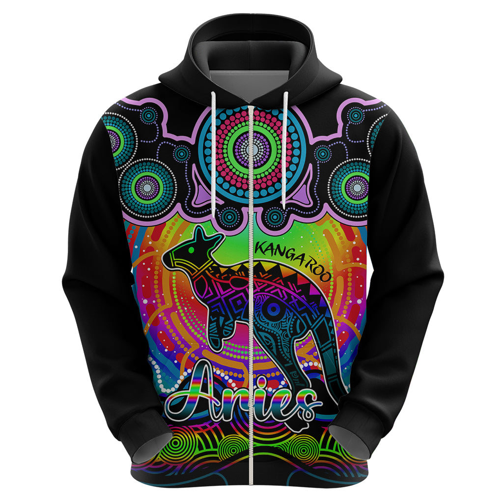 Personalised Australia Aries Kangaroo Zodiac Hoodie Auz Astrology Aboriginal - Rainbow LT9 - Vibe Hoodie Shop