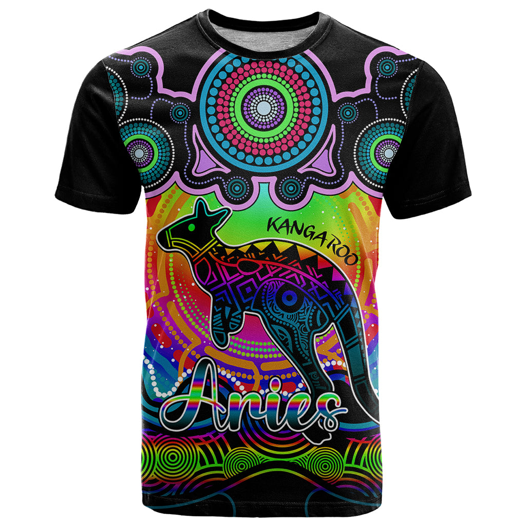 Personalised Australia Aries Kangaroo Zodiac T Shirt Auz Astrology Aboriginal - Rainbow LT9 - Vibe Hoodie Shop