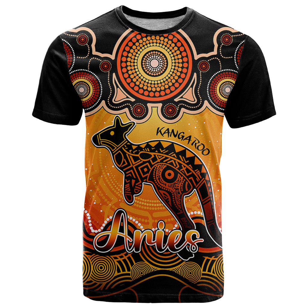 Personalised Australia Aries Kangaroo Zodiac T Shirt Auz Astrology Aboriginal - Red LT9 - Vibe Hoodie Shop