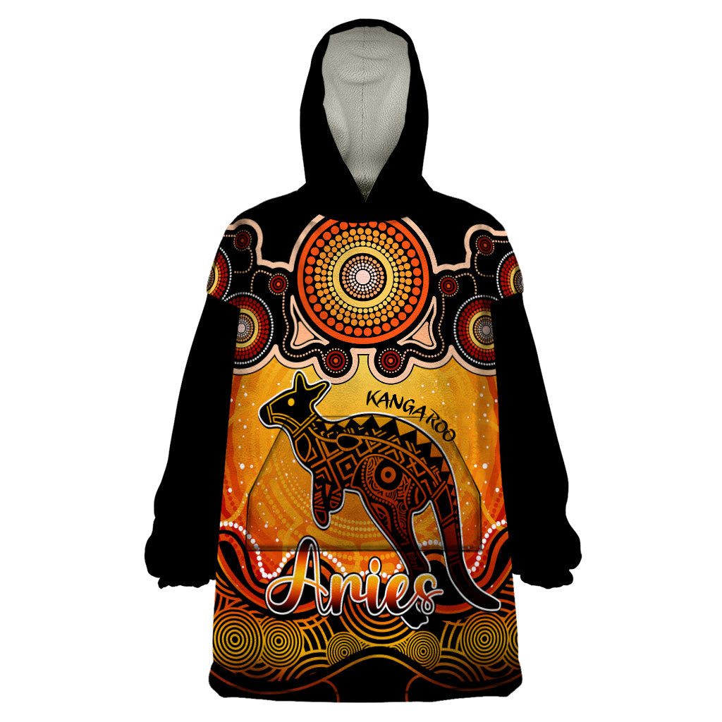 Personalised Australia Aries Kangaroo Zodiac Wearable Blanket Hoodie Auz Astrology Aboriginal - Red - Vibe Hoodie Shop