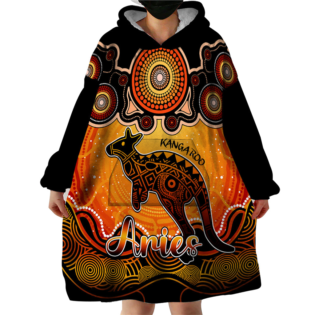 Personalised Australia Aries Kangaroo Zodiac Wearable Blanket Hoodie Auz Astrology Aboriginal - Red - Vibe Hoodie Shop