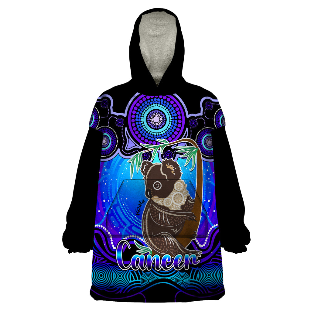 Personalised Australia Cancer Koala Zodiac Wearable Blanket Hoodie Auz Astrology Aboriginal - Blue - Vibe Hoodie Shop