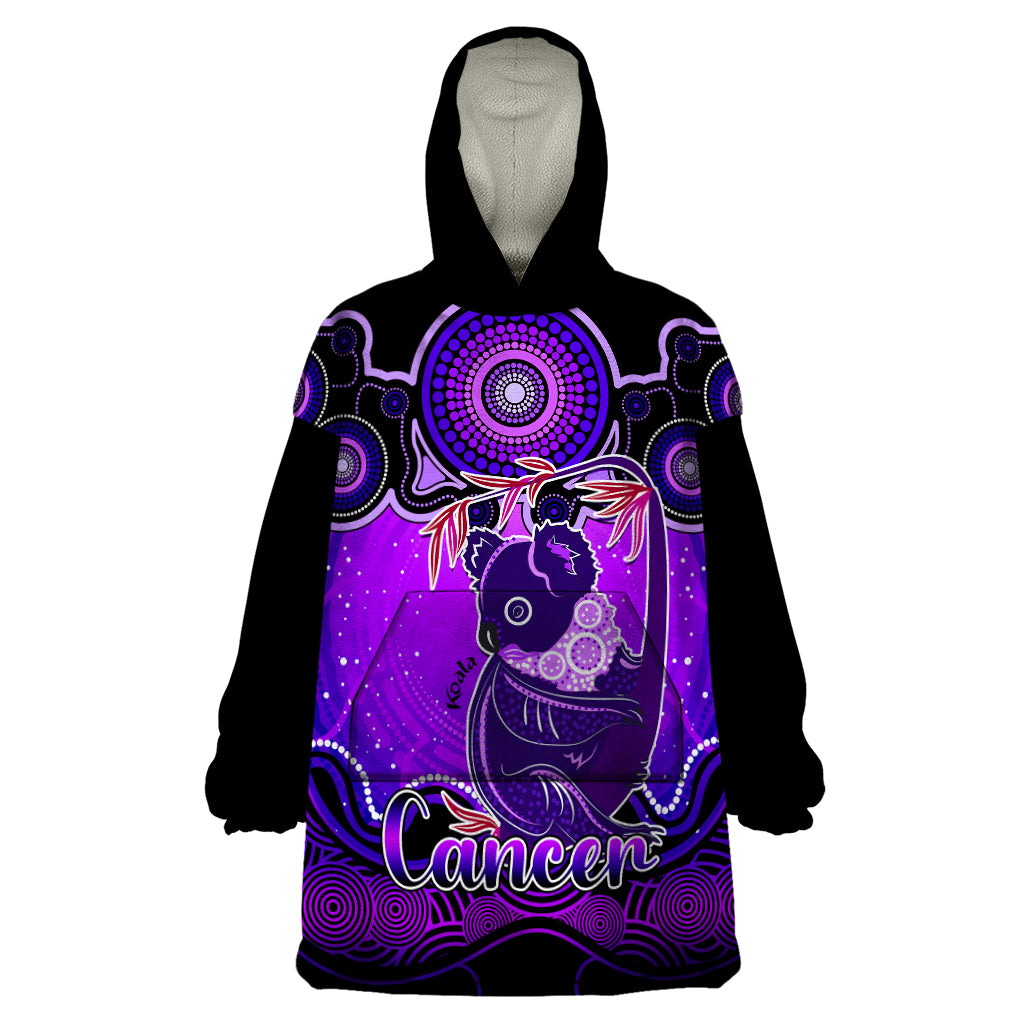 Personalised Australia Cancer Koala Zodiac Wearable Blanket Hoodie Auz Astrology Aboriginal - Purple - Vibe Hoodie Shop