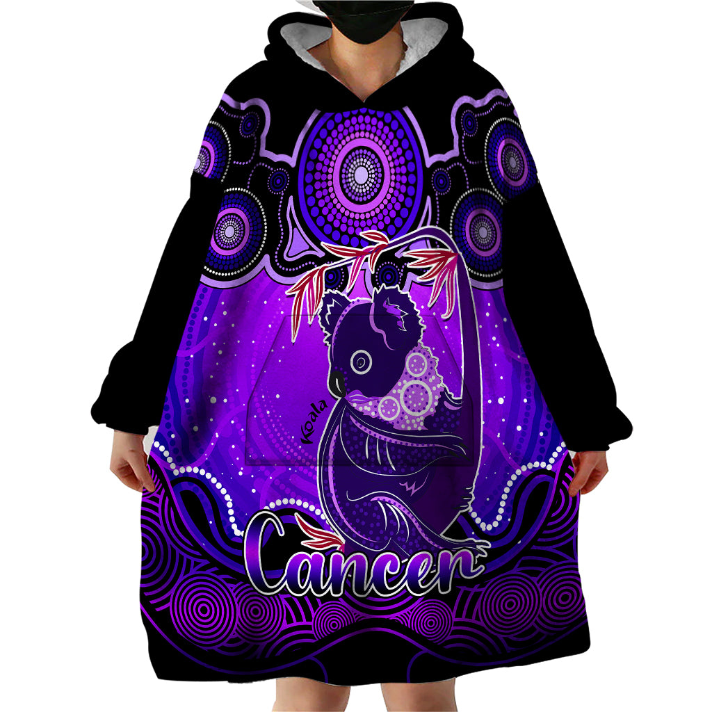 Personalised Australia Cancer Koala Zodiac Wearable Blanket Hoodie Auz Astrology Aboriginal - Purple - Vibe Hoodie Shop