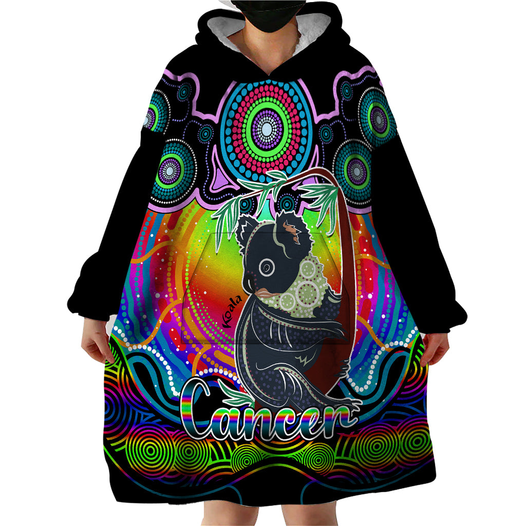 Personalised Australia Cancer Koala Zodiac Wearable Blanket Hoodie Auz Astrology Aboriginal - Rainbow - Vibe Hoodie Shop