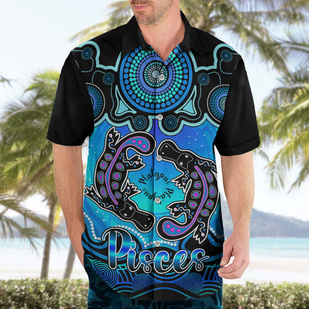 Personalised Australia Pisces  Platypus Zodiac Hawaiian Shirt Auz Astrology Aboriginal - Aqua - Vibe Hoodie Shop