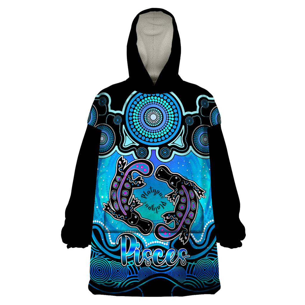 Personalised Australia Pisces  Platypus Zodiac Wearable Blanket Hoodie Auz Astrology Aboriginal - Aqua - Vibe Hoodie Shop