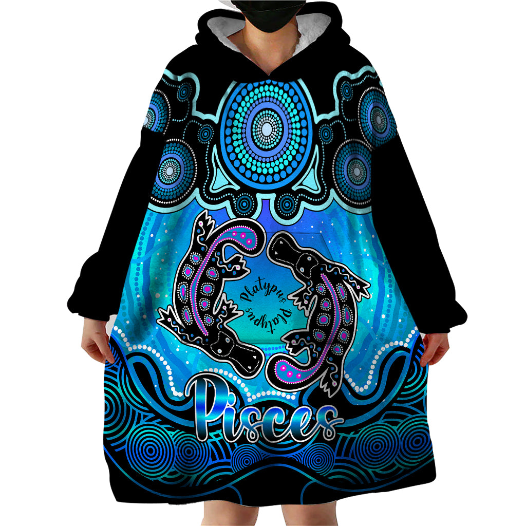 Personalised Australia Pisces  Platypus Zodiac Wearable Blanket Hoodie Auz Astrology Aboriginal - Aqua - Vibe Hoodie Shop