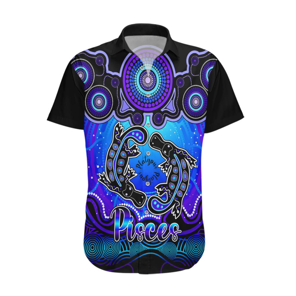 Personalised Australia Pisces  Platypus Zodiac Hawaiian Shirt Auz Astrology Aboriginal - Blue - Vibe Hoodie Shop