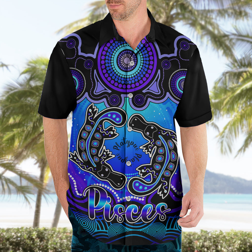 Personalised Australia Pisces  Platypus Zodiac Hawaiian Shirt Auz Astrology Aboriginal - Blue - Vibe Hoodie Shop