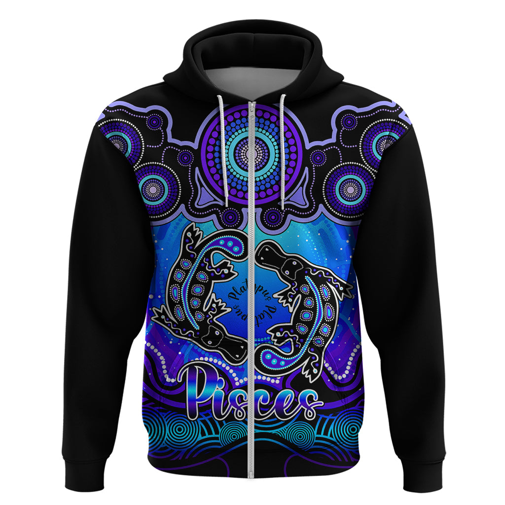 Personalised Australia Pisces  Platypus Zodiac Hoodie Auz Astrology Aboriginal - Blue LT9 - Vibe Hoodie Shop