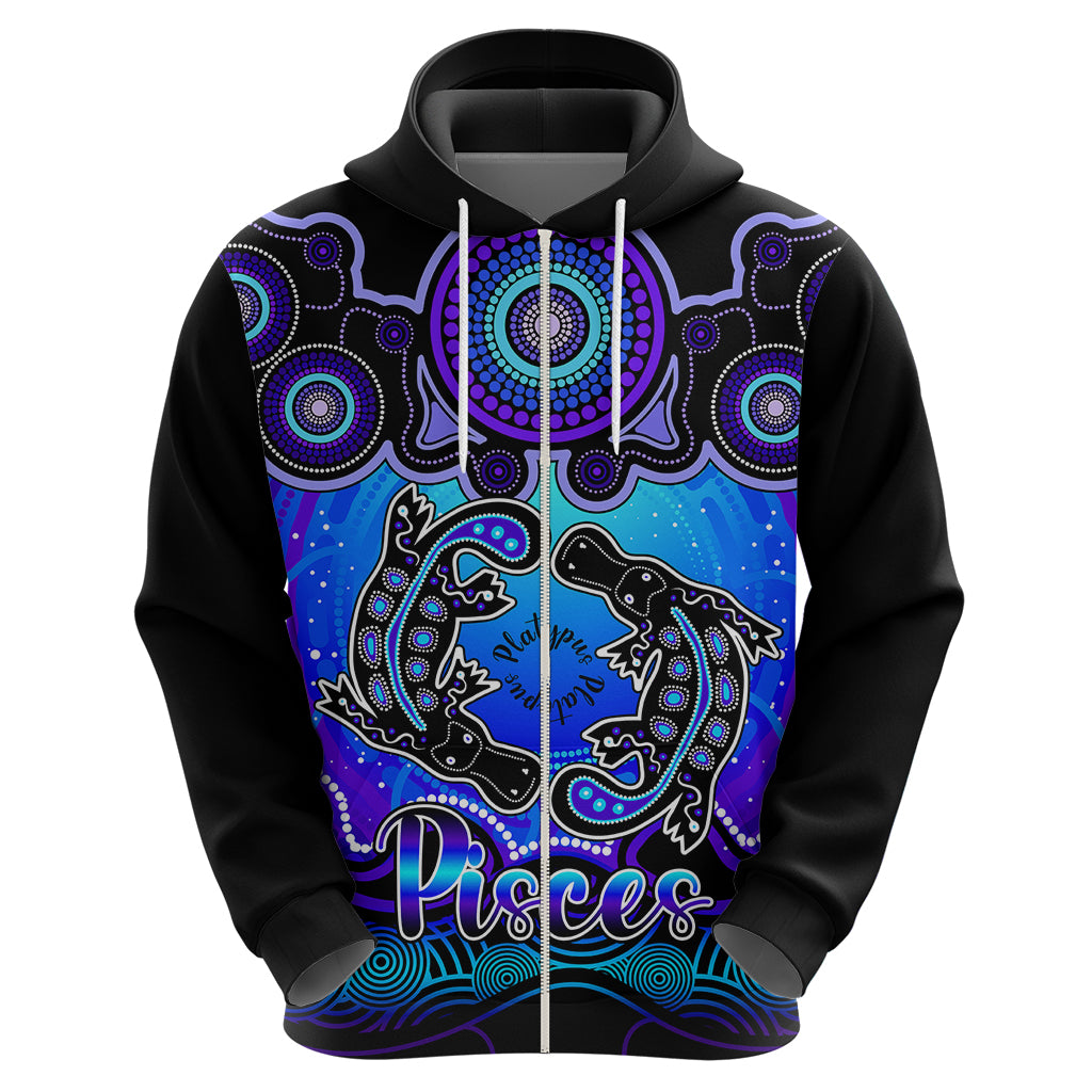 Personalised Australia Pisces  Platypus Zodiac Hoodie Auz Astrology Aboriginal - Blue LT9 - Vibe Hoodie Shop