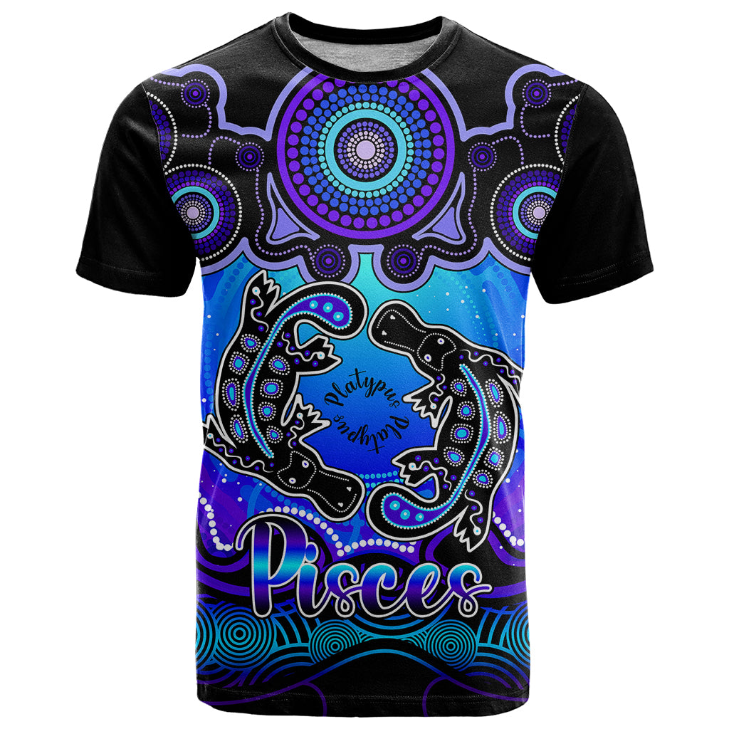 Personalised Australia Pisces  Platypus Zodiac T Shirt Auz Astrology Aboriginal - Blue LT9 - Vibe Hoodie Shop