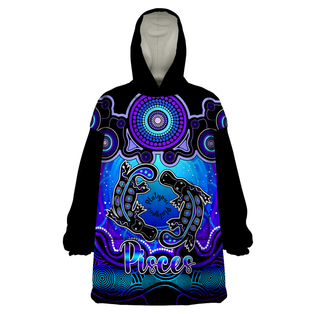 Personalised Australia Pisces  Platypus Zodiac Wearable Blanket Hoodie Auz Astrology Aboriginal - Blue - Vibe Hoodie Shop