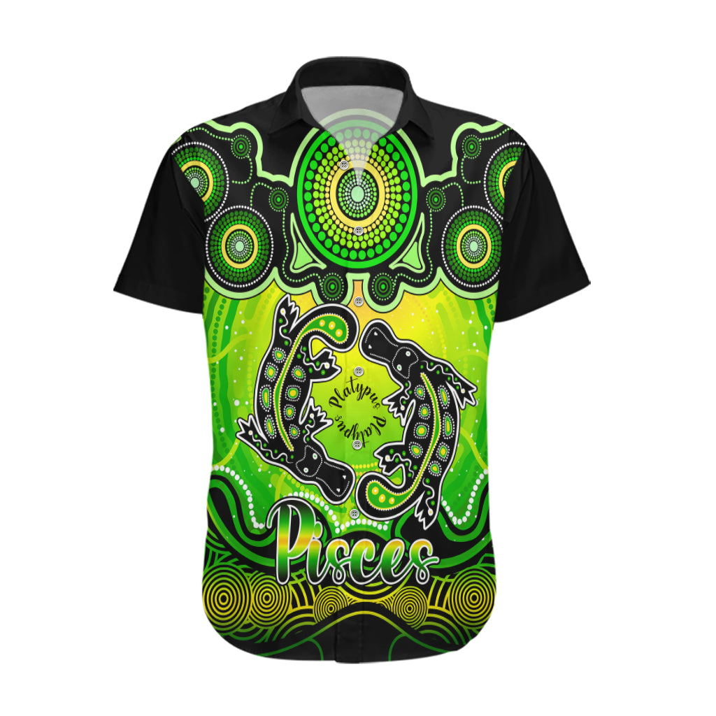 Personalised Australia Pisces  Platypus Zodiac Hawaiian Shirt Auz Astrology Aboriginal - Green - Vibe Hoodie Shop