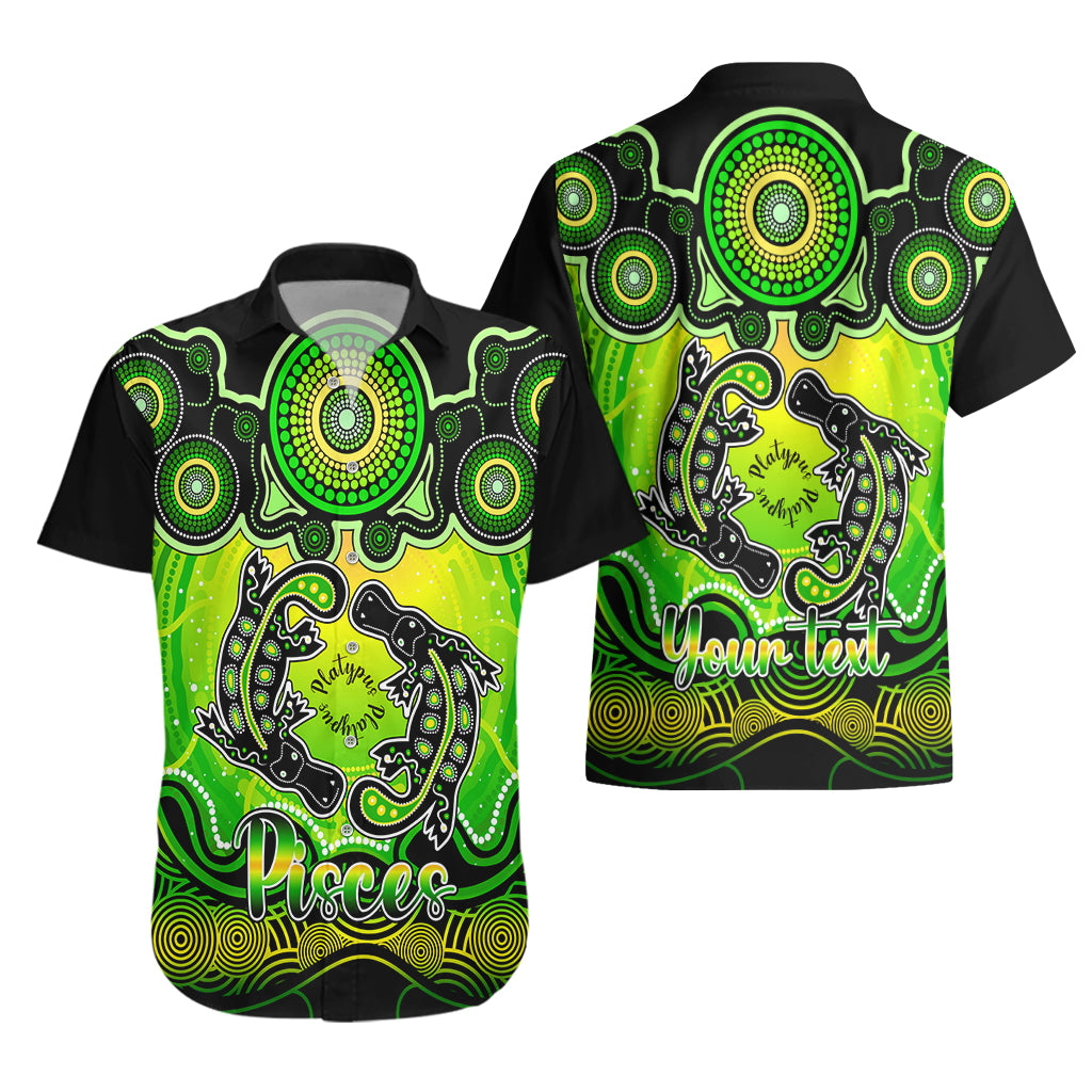 Personalised Australia Pisces  Platypus Zodiac Hawaiian Shirt Auz Astrology Aboriginal - Green - Vibe Hoodie Shop