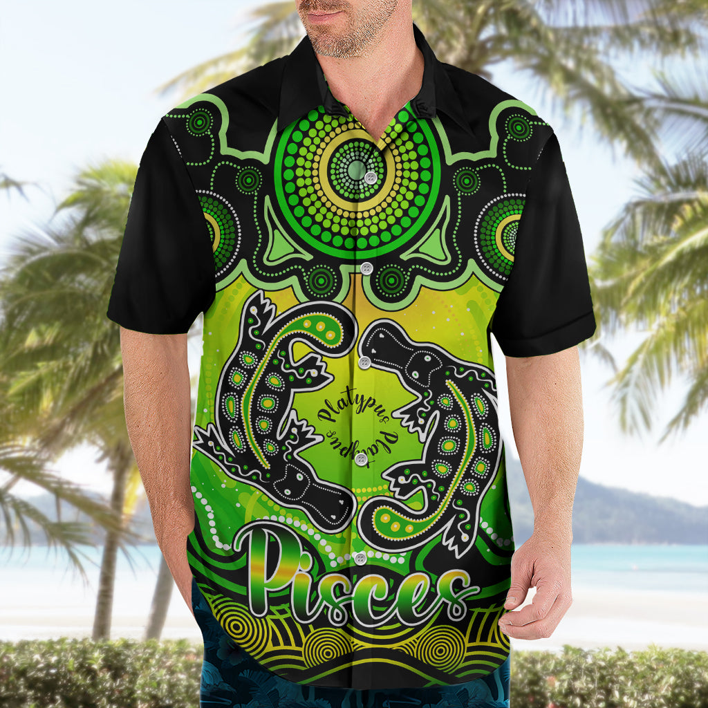 Personalised Australia Pisces  Platypus Zodiac Hawaiian Shirt Auz Astrology Aboriginal - Green - Vibe Hoodie Shop