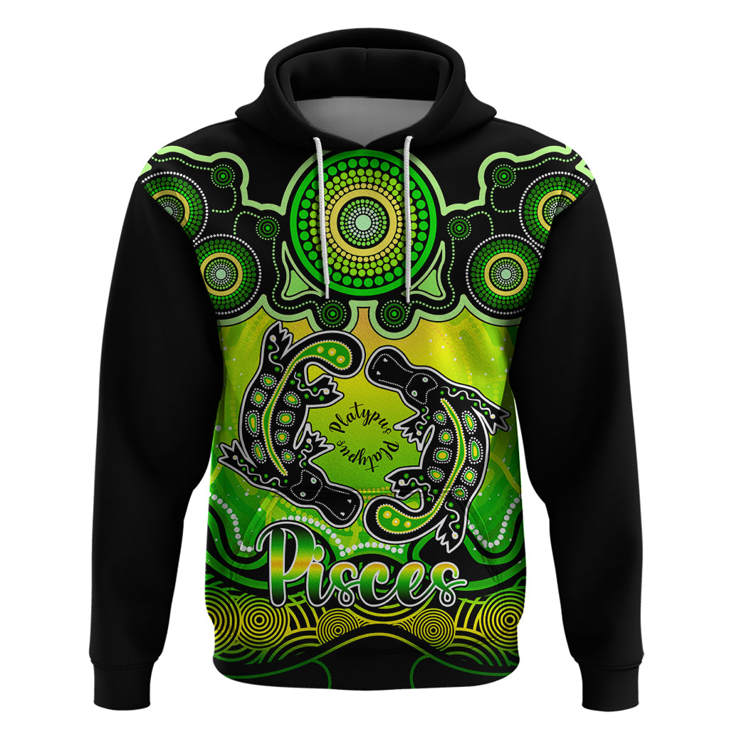Personalised Australia Pisces  Platypus Zodiac Hoodie Auz Astrology Aboriginal - Green LT9 - Vibe Hoodie Shop
