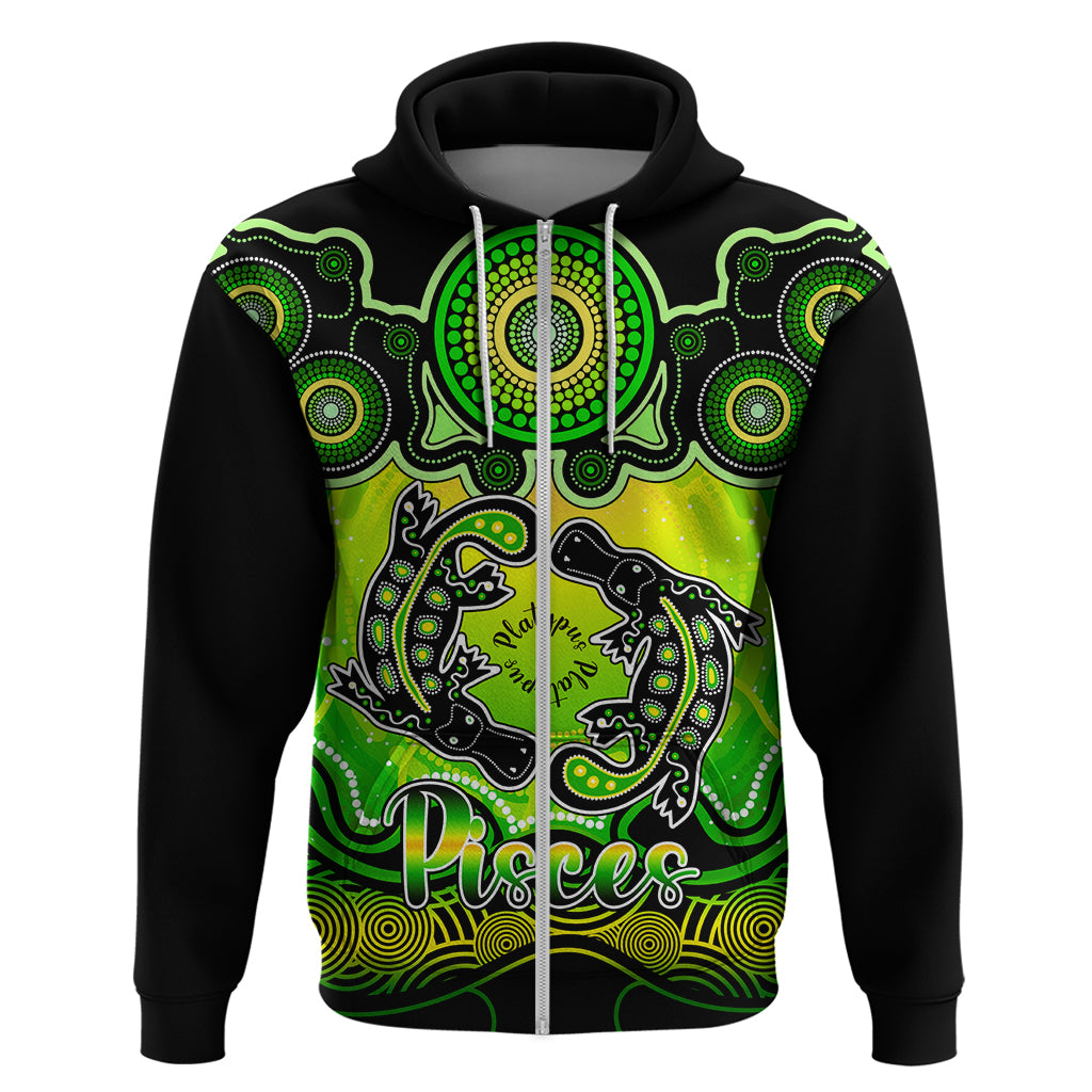 Personalised Australia Pisces  Platypus Zodiac Hoodie Auz Astrology Aboriginal - Green LT9 - Vibe Hoodie Shop