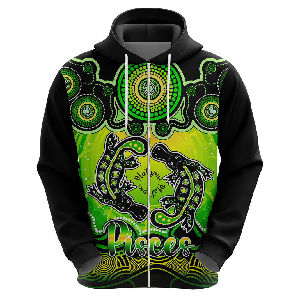 Personalised Australia Pisces  Platypus Zodiac Hoodie Auz Astrology Aboriginal - Green LT9 - Vibe Hoodie Shop