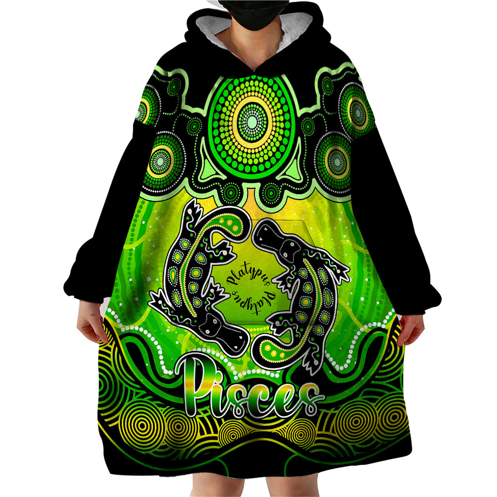 Personalised Australia Pisces  Platypus Zodiac Wearable Blanket Hoodie Auz Astrology Aboriginal - Green - Vibe Hoodie Shop