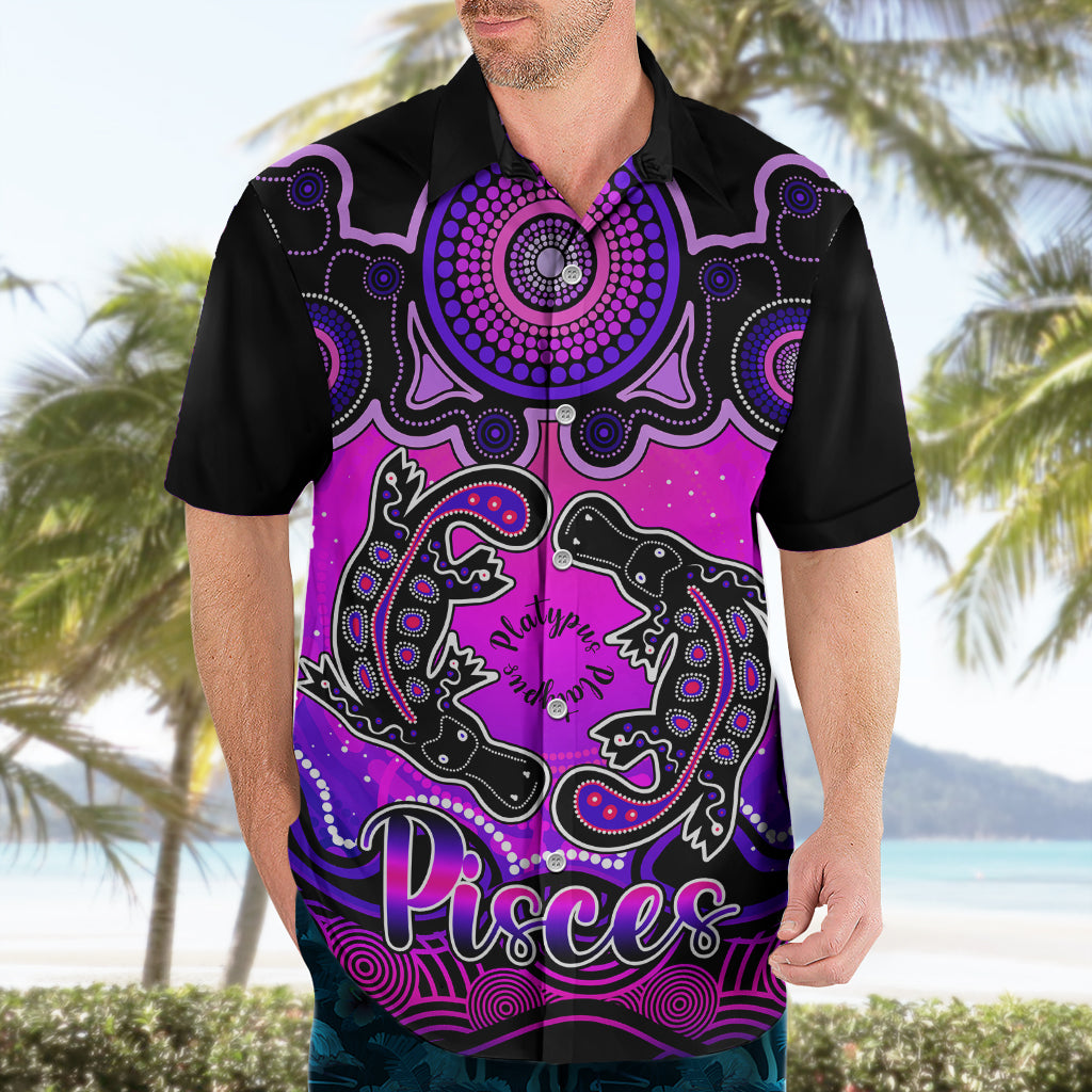 Personalised Australia Pisces  Platypus Zodiac Hawaiian Shirt Auz Astrology Aboriginal - Magenta - Vibe Hoodie Shop