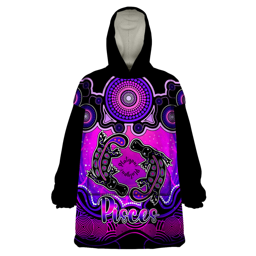 Personalised Australia Pisces  Platypus Zodiac Wearable Blanket Hoodie Auz Astrology Aboriginal - Magenta - Vibe Hoodie Shop