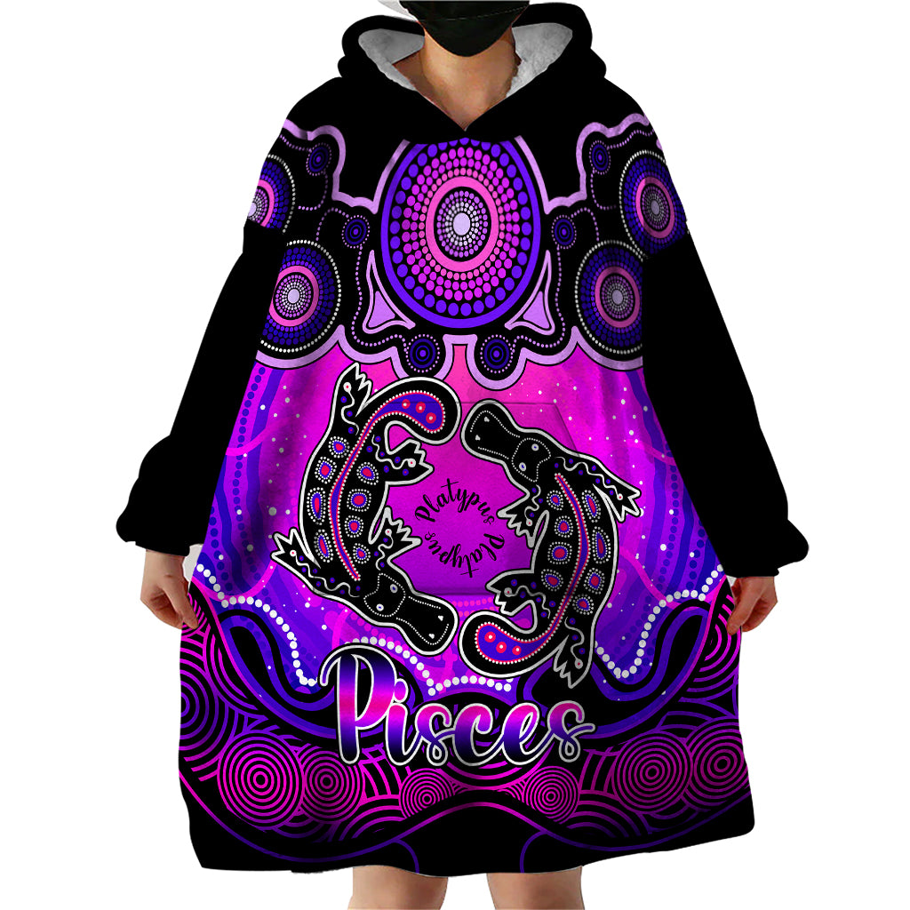 Personalised Australia Pisces  Platypus Zodiac Wearable Blanket Hoodie Auz Astrology Aboriginal - Magenta - Vibe Hoodie Shop