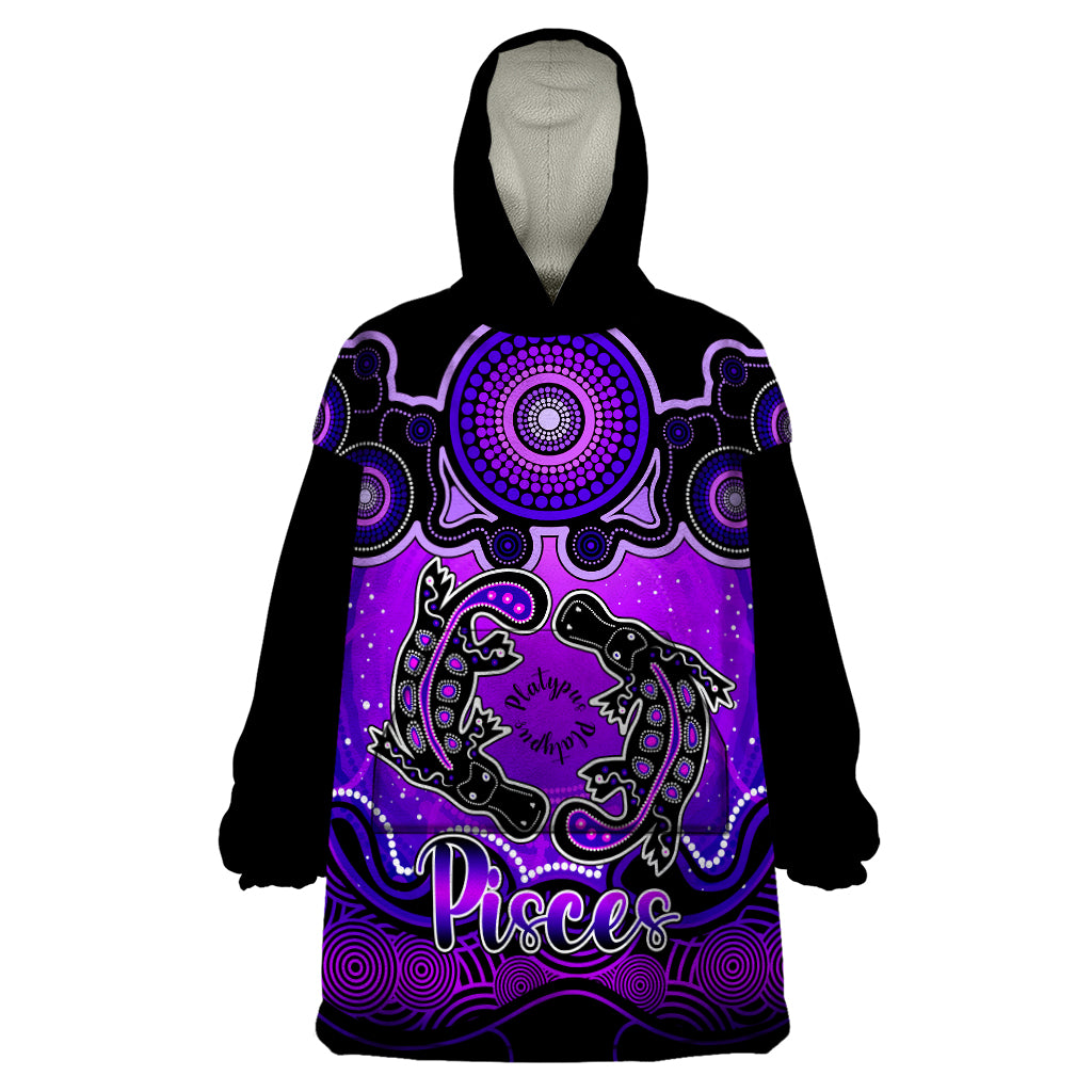 Personalised Australia Pisces  Platypus Zodiac Wearable Blanket Hoodie Auz Astrology Aboriginal - Purple - Vibe Hoodie Shop