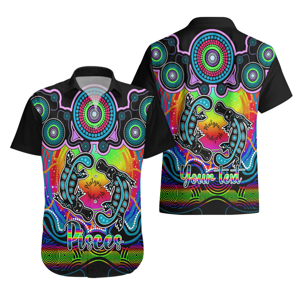 Personalised Australia Pisces  Platypus Zodiac Hawaiian Shirt Auz Astrology Aboriginal - Rainbow - Vibe Hoodie Shop
