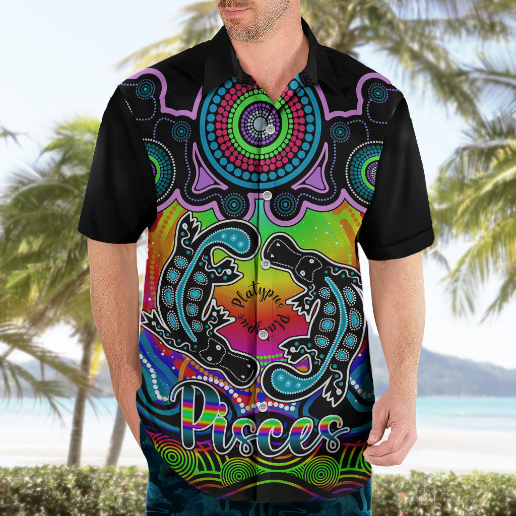 Personalised Australia Pisces  Platypus Zodiac Hawaiian Shirt Auz Astrology Aboriginal - Rainbow - Vibe Hoodie Shop