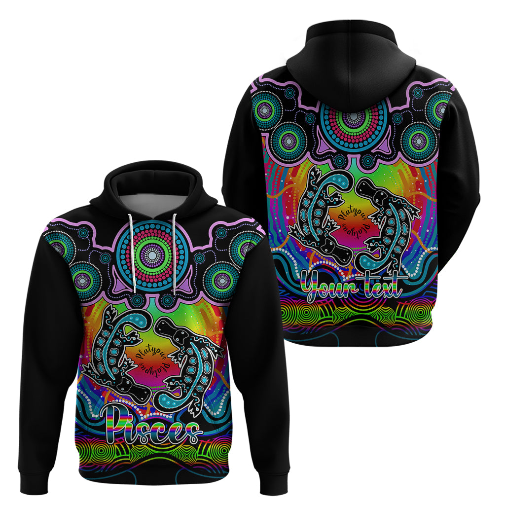 Personalised Australia Pisces  Platypus Zodiac Hoodie Auz Astrology Aboriginal - Rainbow LT9 - Vibe Hoodie Shop