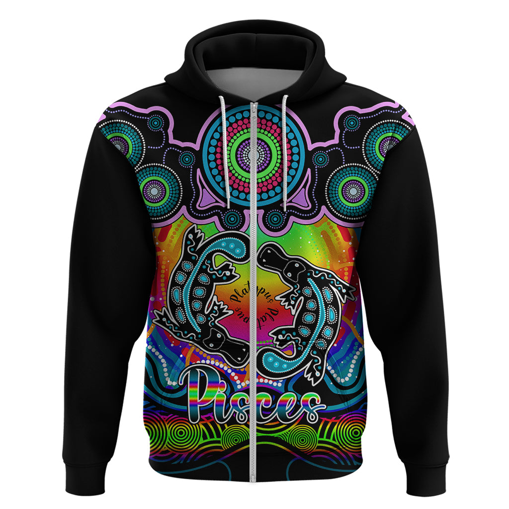 Personalised Australia Pisces  Platypus Zodiac Hoodie Auz Astrology Aboriginal - Rainbow LT9 - Vibe Hoodie Shop