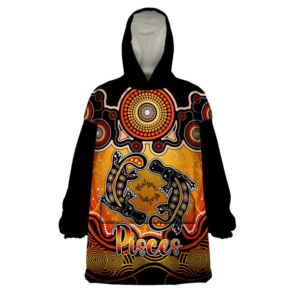 Personalised Australia Pisces  Platypus Zodiac Wearable Blanket Hoodie Auz Astrology Aboriginal - Red - Vibe Hoodie Shop