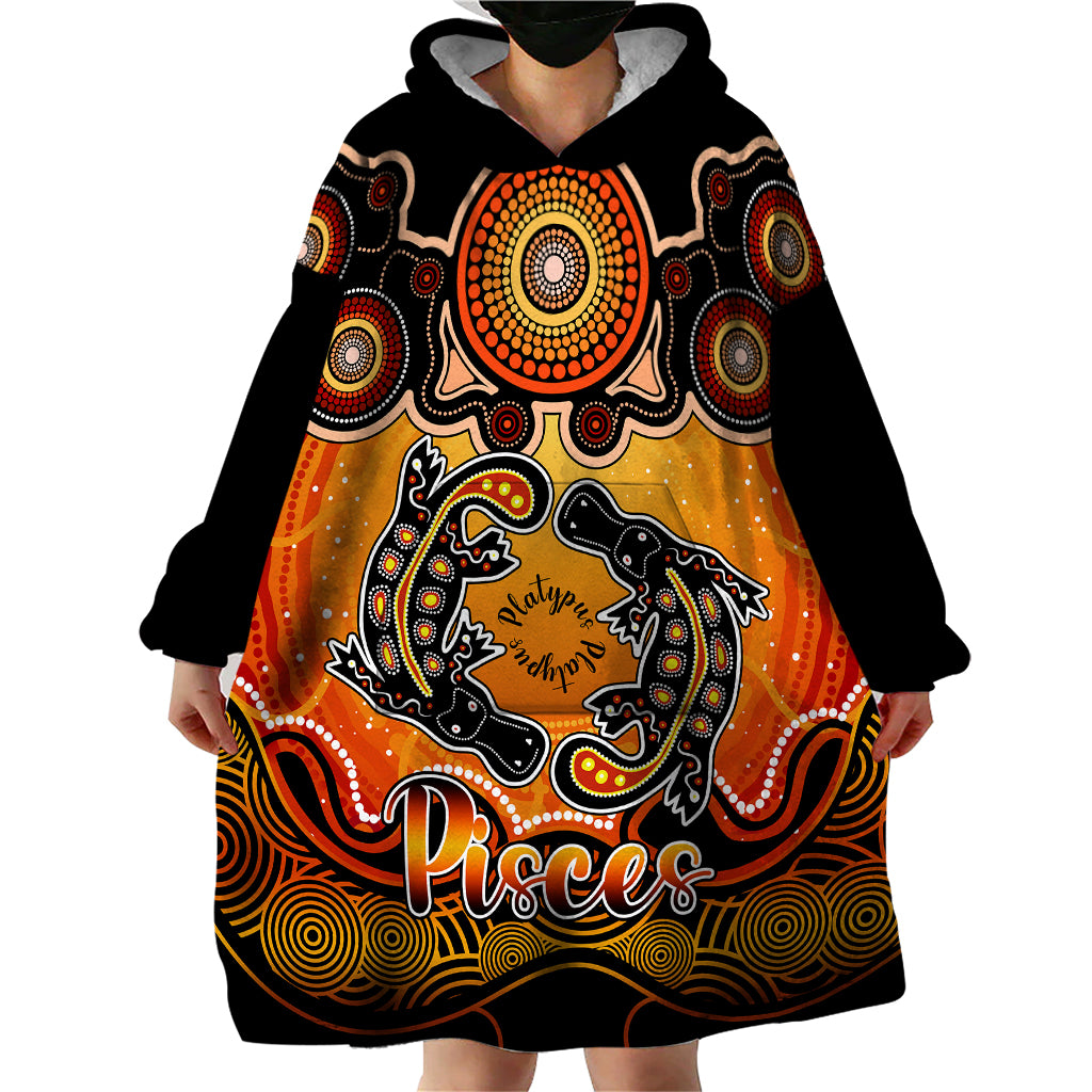 Personalised Australia Pisces  Platypus Zodiac Wearable Blanket Hoodie Auz Astrology Aboriginal - Red - Vibe Hoodie Shop