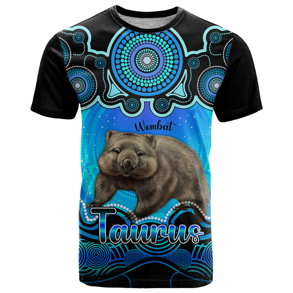 Personalised Australia Taurus Wombat Zodiac T Shirt Auz Astrology Aboriginal - Aqua LT9 - Vibe Hoodie Shop