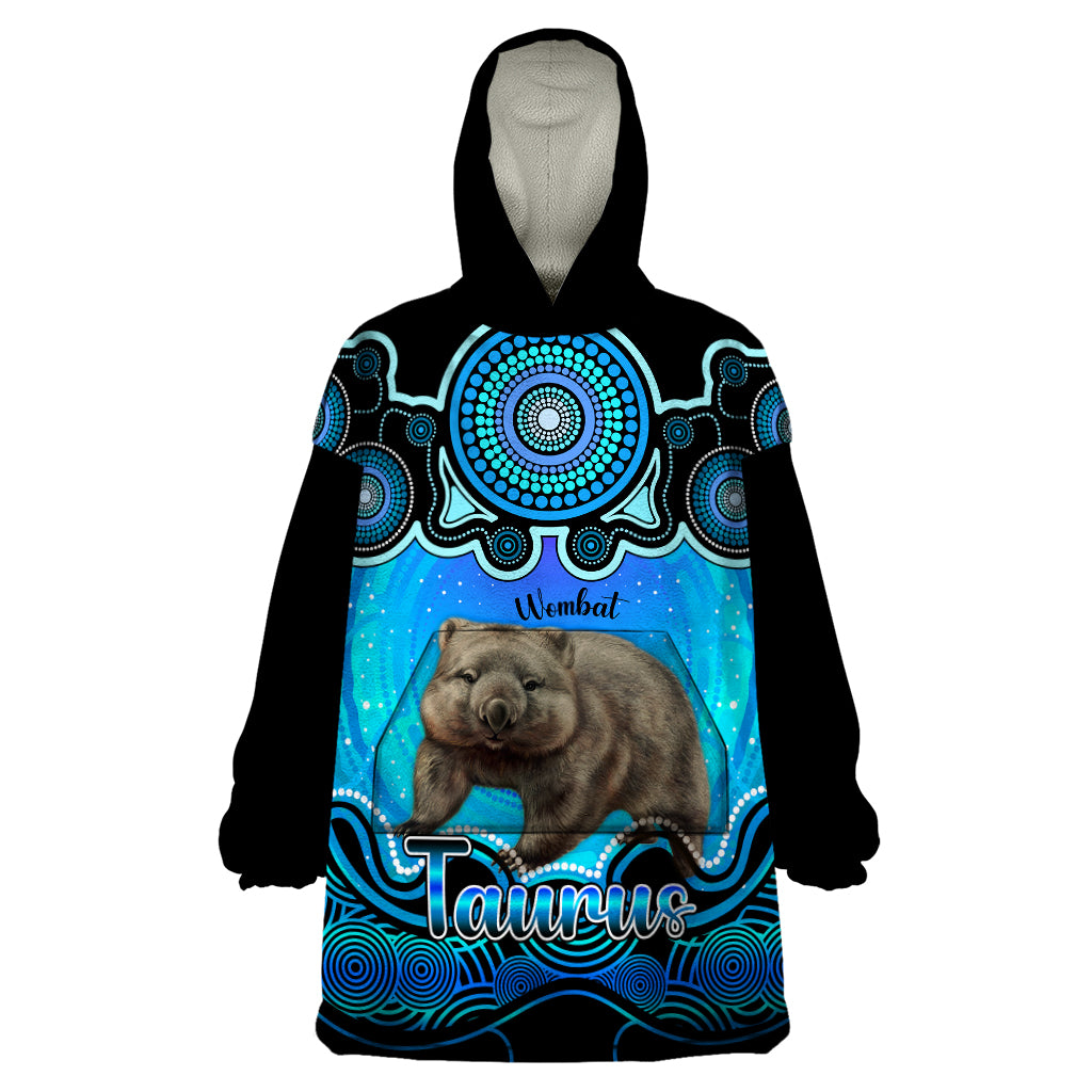 Personalised Australia Taurus Wombat Zodiac Wearable Blanket Hoodie Auz Astrology Aboriginal - Aqua - Vibe Hoodie Shop