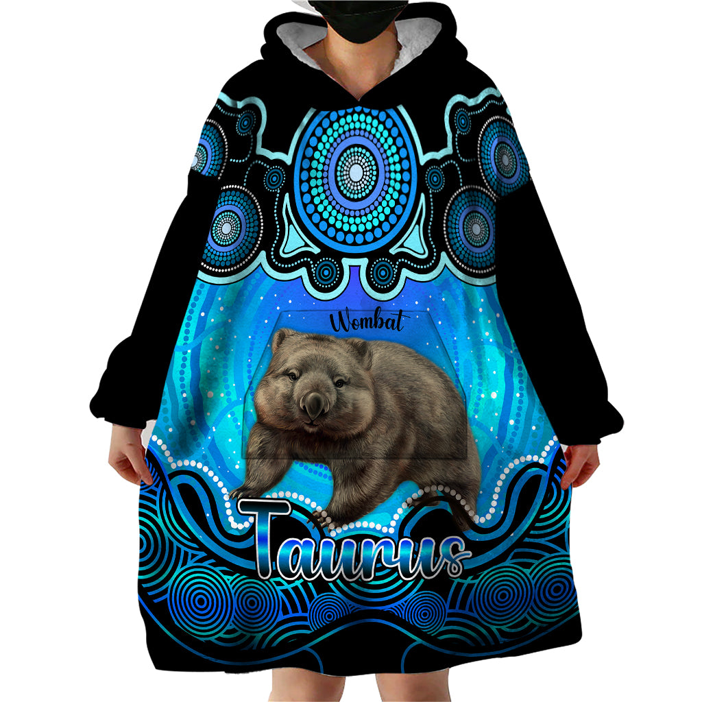 Personalised Australia Taurus Wombat Zodiac Wearable Blanket Hoodie Auz Astrology Aboriginal - Aqua - Vibe Hoodie Shop