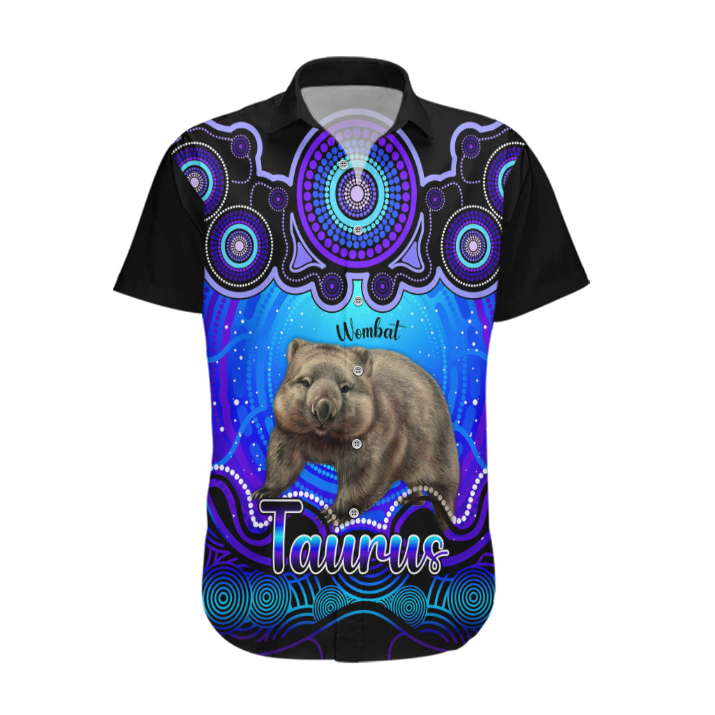 Personalised Australia Taurus Wombat Zodiac Hawaiian Shirt Auz Astrology Aboriginal - Blue - Vibe Hoodie Shop