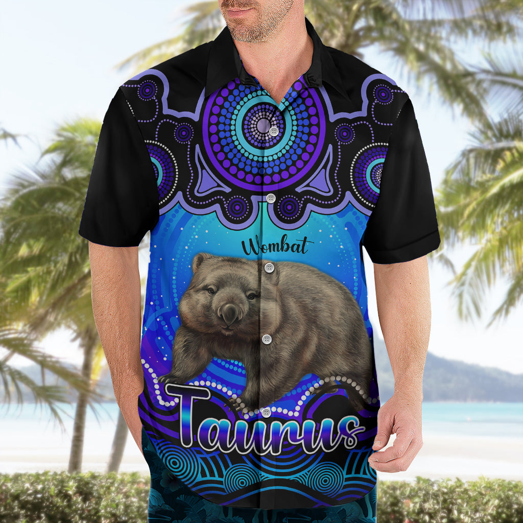 Personalised Australia Taurus Wombat Zodiac Hawaiian Shirt Auz Astrology Aboriginal - Blue - Vibe Hoodie Shop