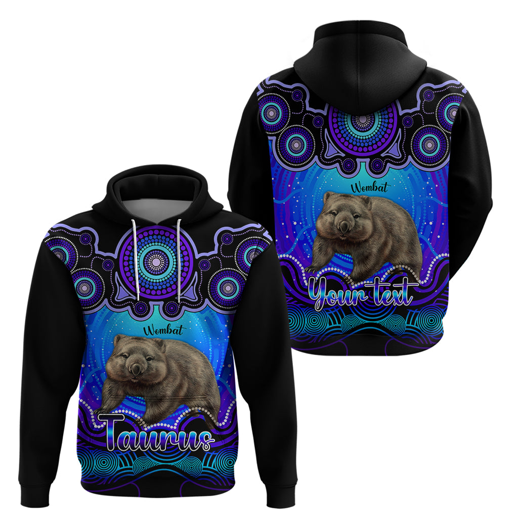 Personalised Australia Taurus Wombat Zodiac Hoodie Auz Astrology Aboriginal - Blue LT9 - Vibe Hoodie Shop