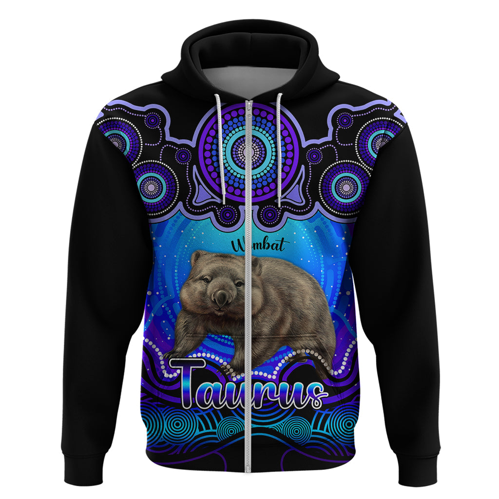 Personalised Australia Taurus Wombat Zodiac Hoodie Auz Astrology Aboriginal - Blue LT9 - Vibe Hoodie Shop