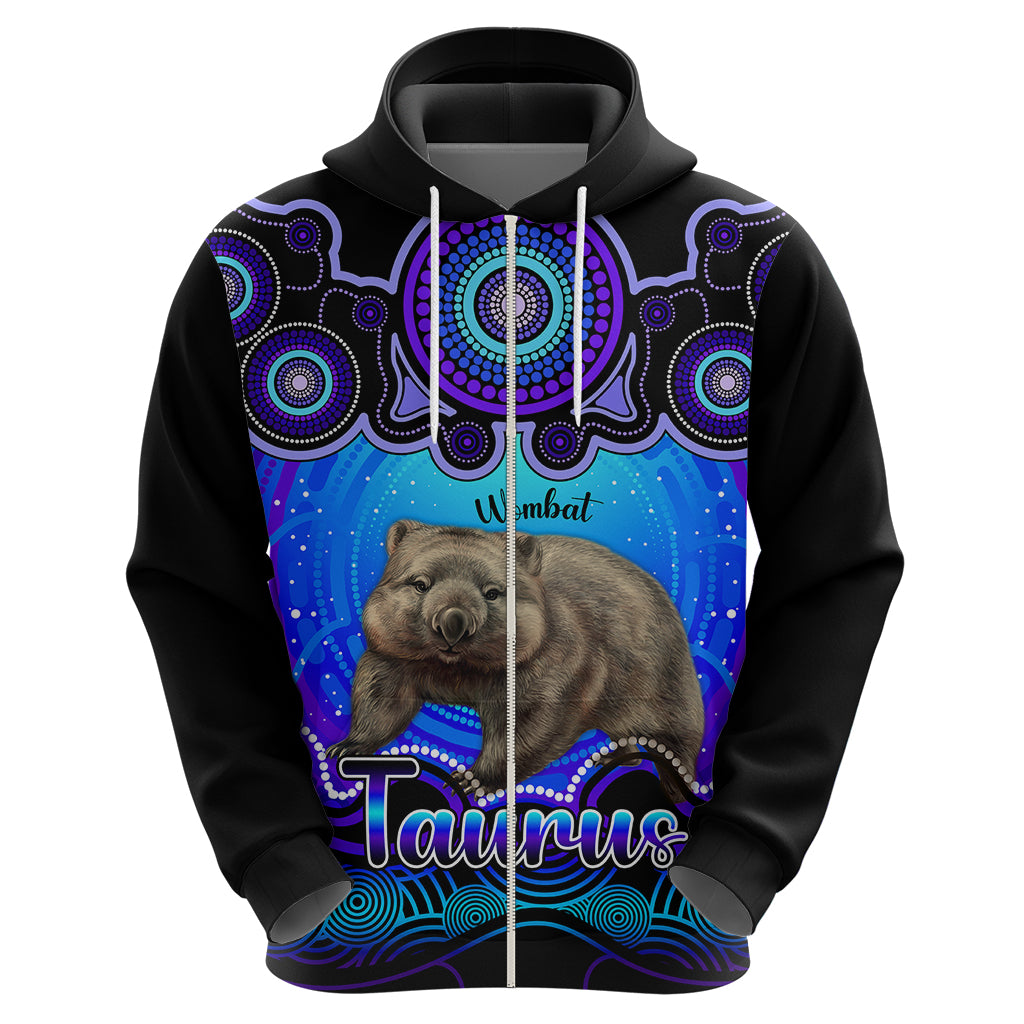 Personalised Australia Taurus Wombat Zodiac Hoodie Auz Astrology Aboriginal - Blue LT9 - Vibe Hoodie Shop